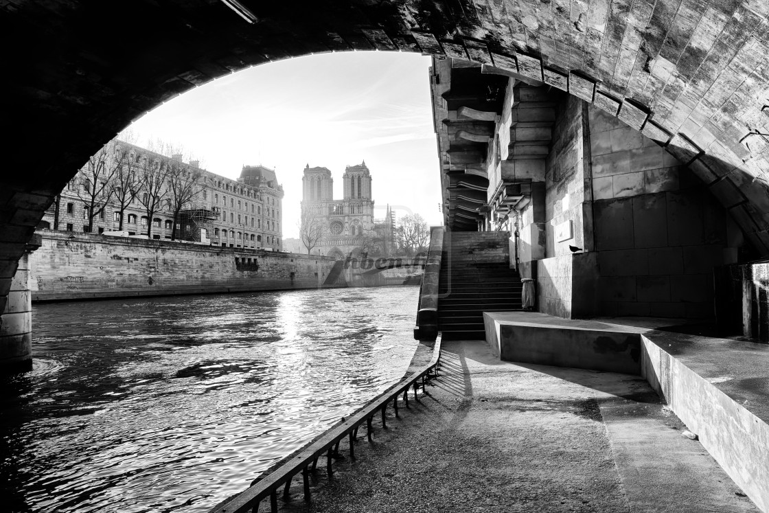 "Under the Saint-Michel bridge in Paris city" stock image