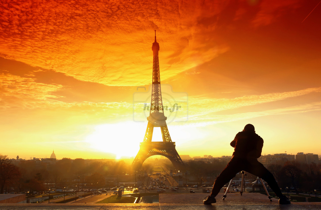 "Filming the Eiffel tower" stock image