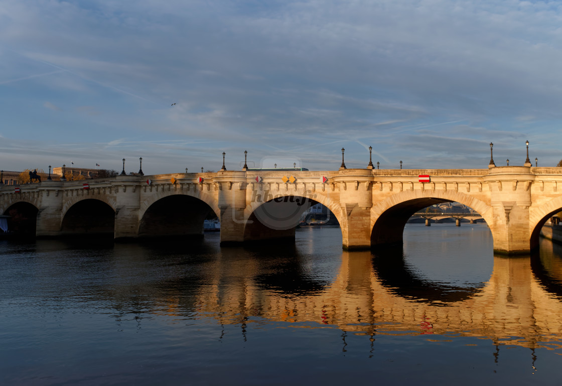 "Pont Neuf bridge water reflection" stock image