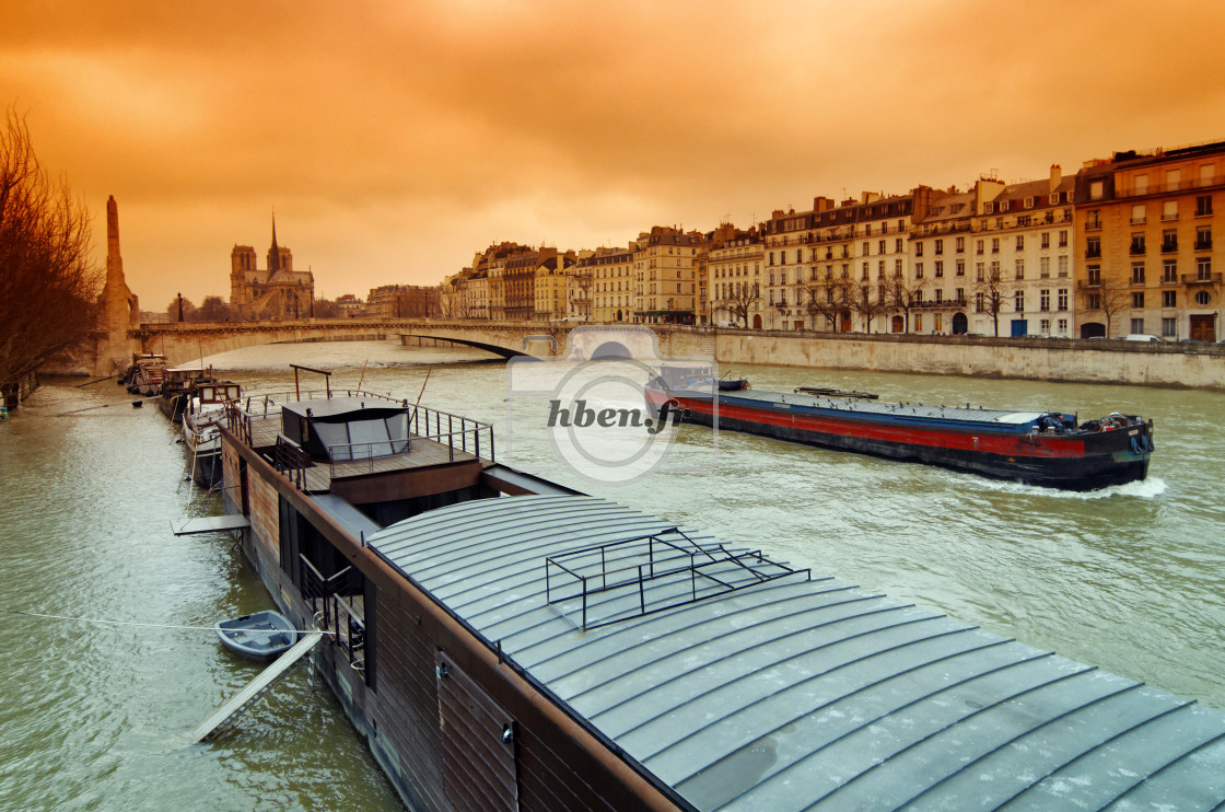 "Seine river flood in Paris" stock image