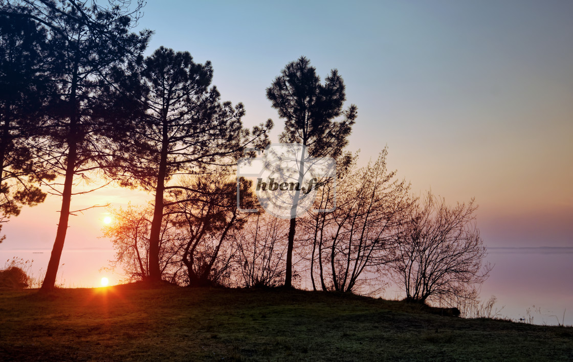 "Biscarrosse lake sunrise" stock image