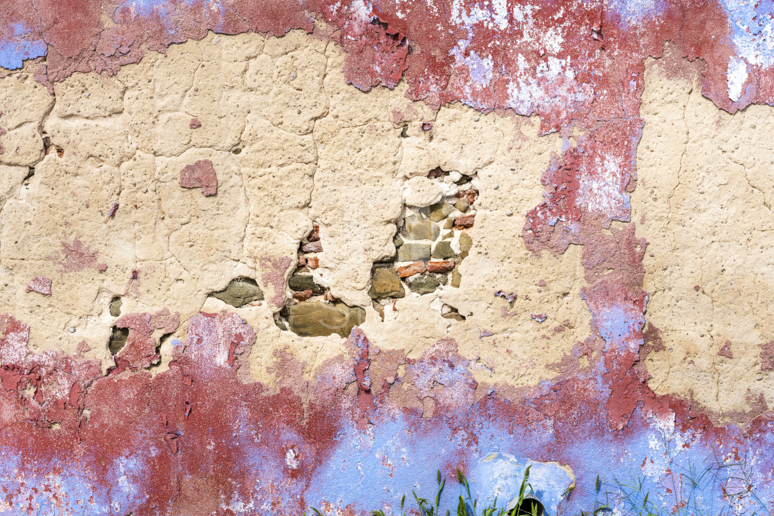 "Weathered painted wall background texture. Old shabby peeled pla" stock image