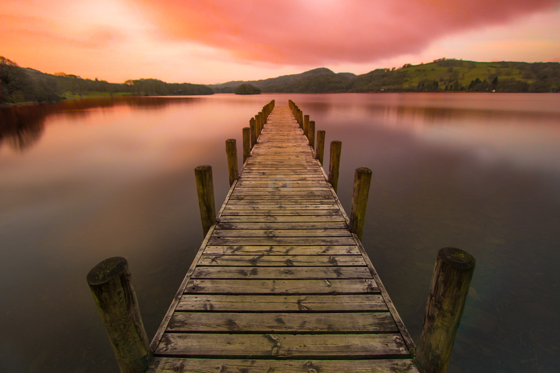 "Coniston Jetty Sunrise" stock image