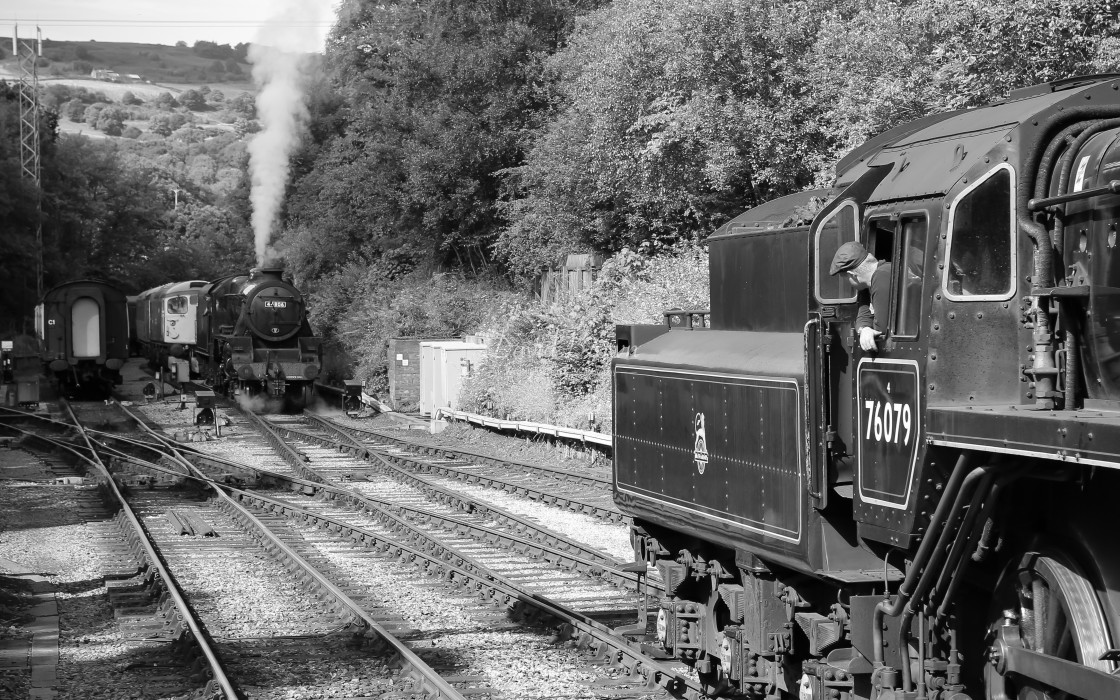 "76079 and 44806 at Grosmont" stock image