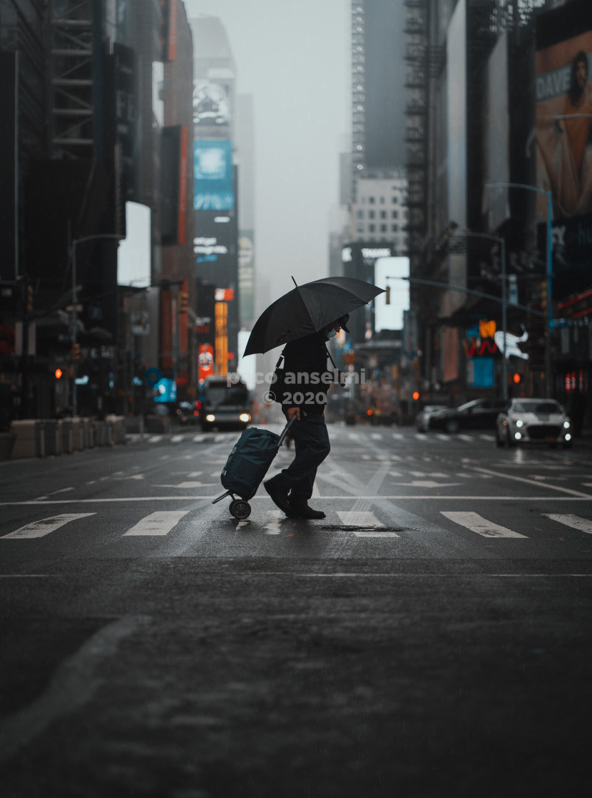 "Times Square under the rain during the lockdown" stock image