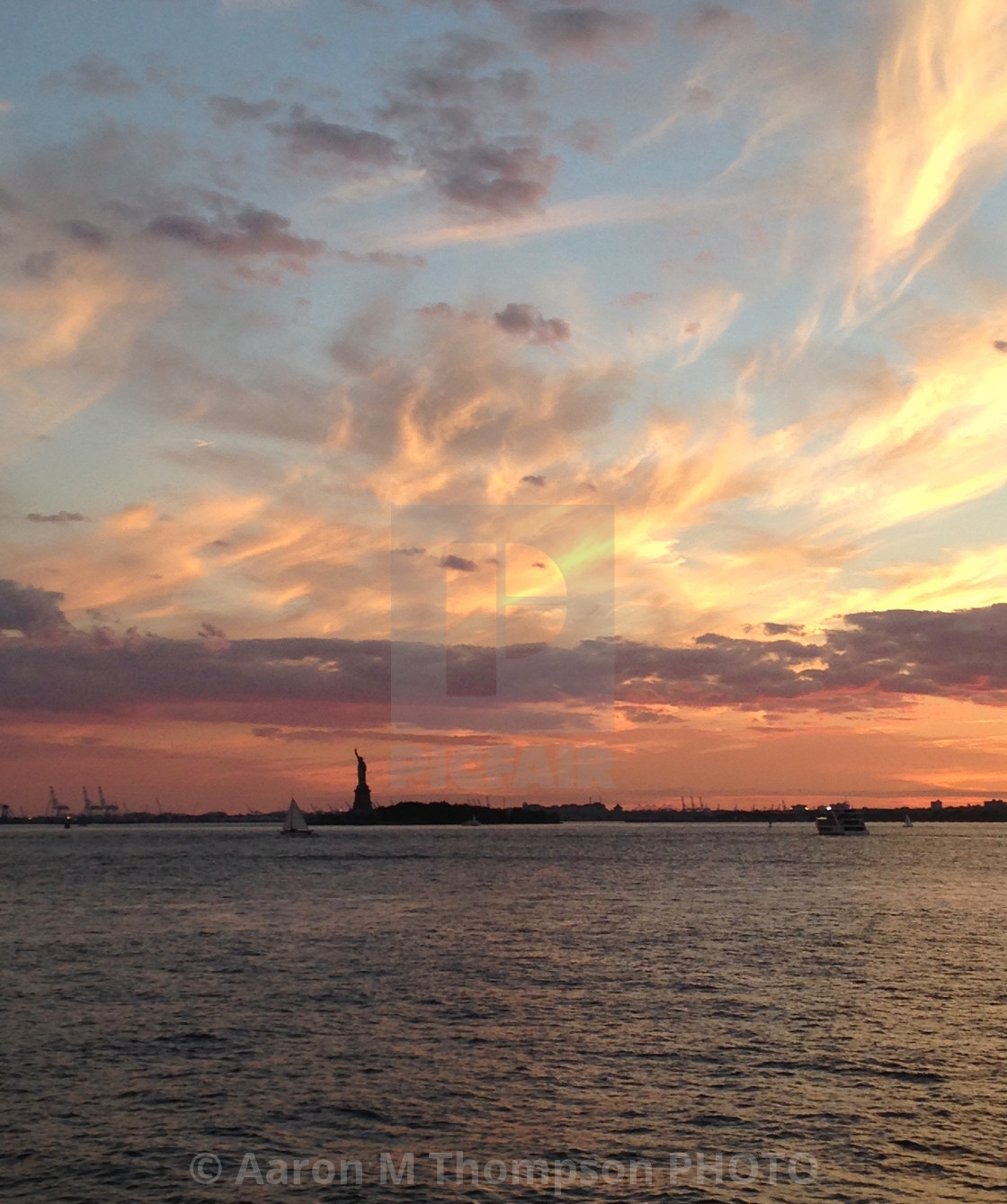 "Liberty Sunset- New York Harbor" stock image