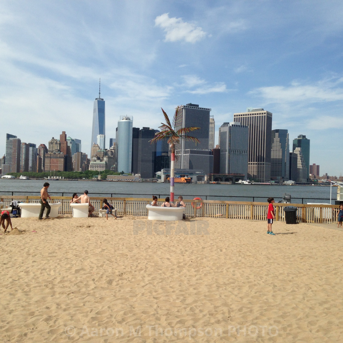 "View of Lower Manhattan from Governors Island Beach-NYC" stock image