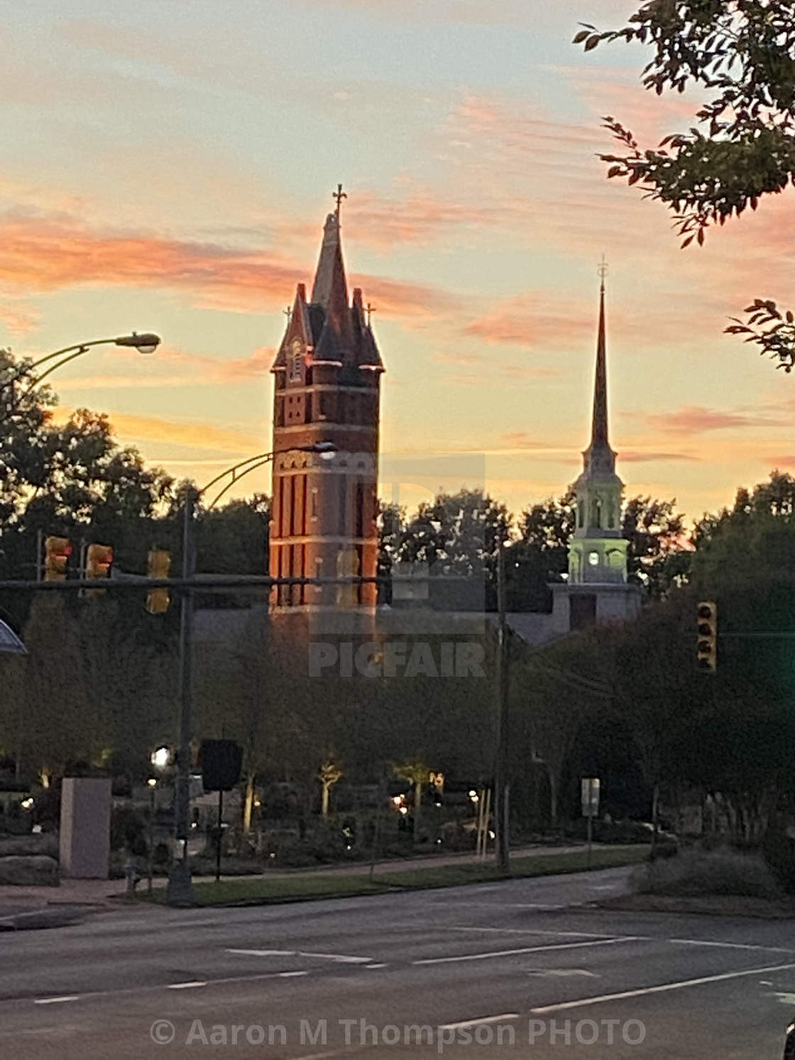 "Bell Tower Sunset- Salisbury, NC" stock image