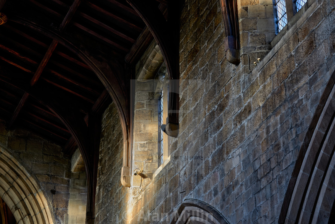 "Sunlit wall at St Nicholas Cathedral - Newcastle upon Tyne - England" stock image