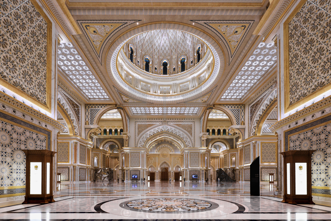 "Entrance to main hall - Qasr Al Watan [Palace of the Nation] - Abu Dhabi - UAE" stock image