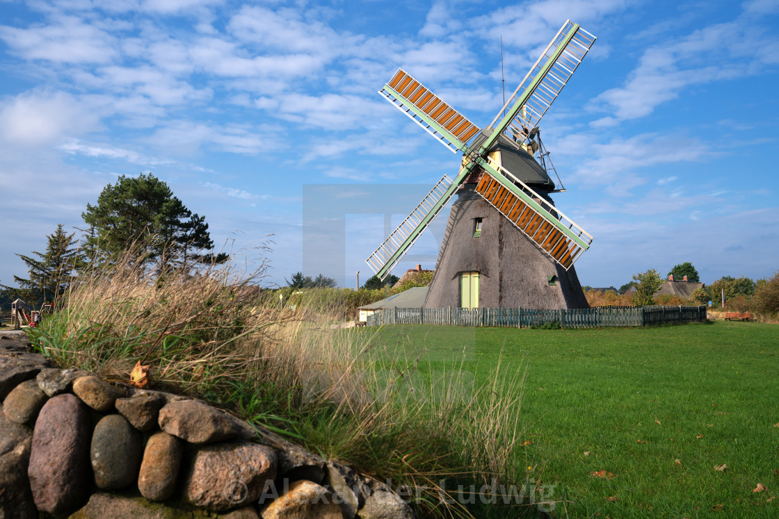 "Windmill, Nebel, Amrum, Germany" stock image