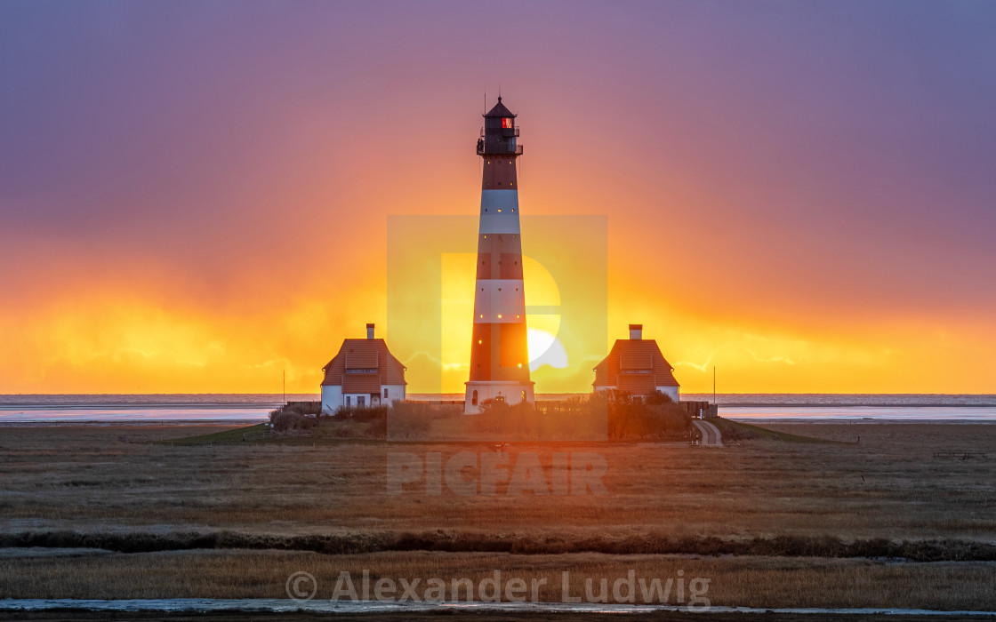 "Lighthouse of Westerhever, North Frisia, Germany" stock image