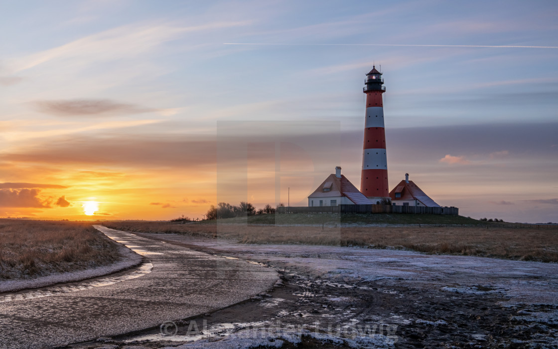 "Lighthouse of Westerhever, North Frisia, Germany" stock image