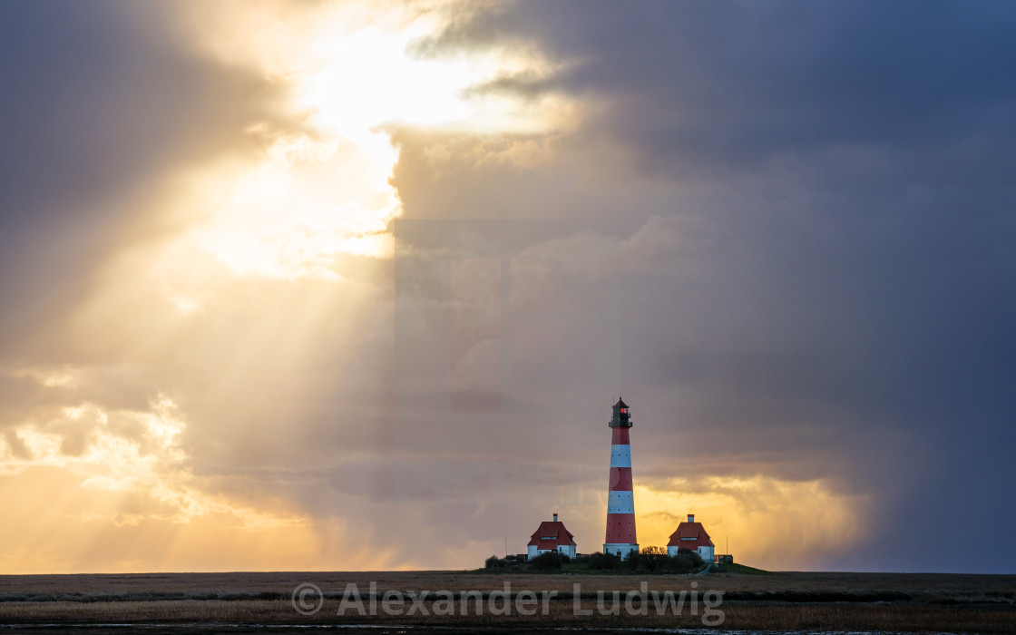 "Lighthouse of Westerhever, North Frisia, Germany" stock image