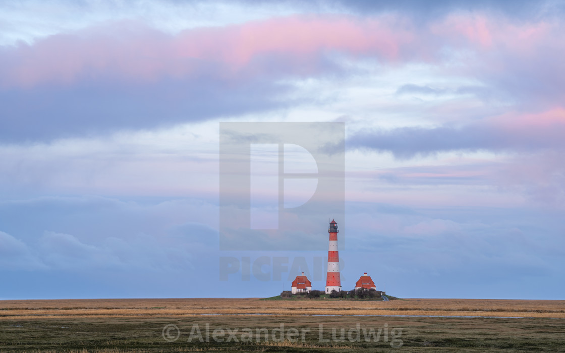 "Lighthouse of Westerhever, North Frisia, Germany" stock image