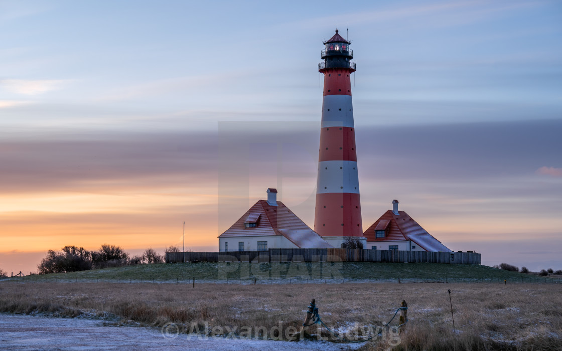 "Lighthouse of Westerhever, North Frisia, Germany" stock image