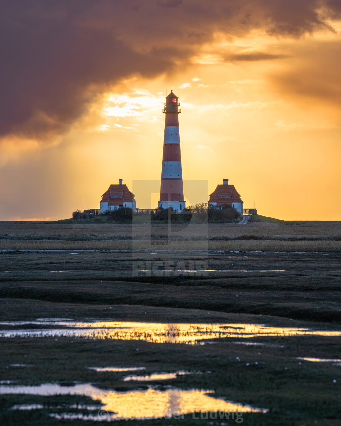 "Lighthouse of Westerhever, North Frisia, Germany" stock image