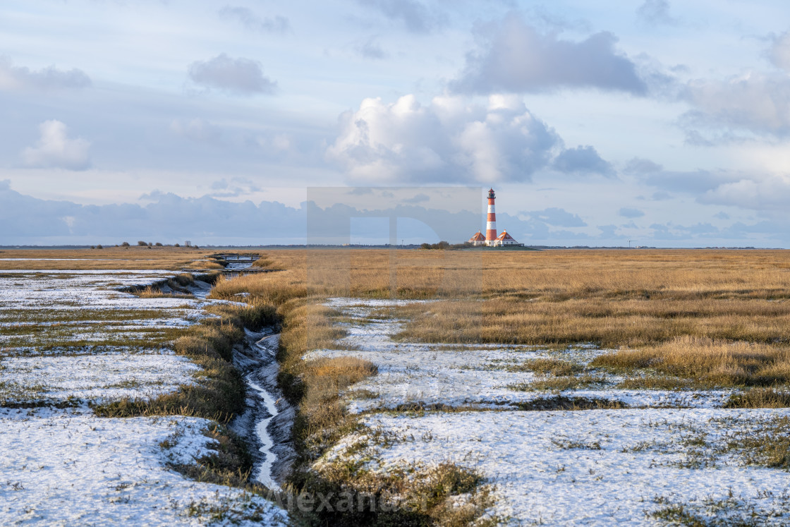 "Lighthouse of Westerhever, North Frisia, Germany" stock image