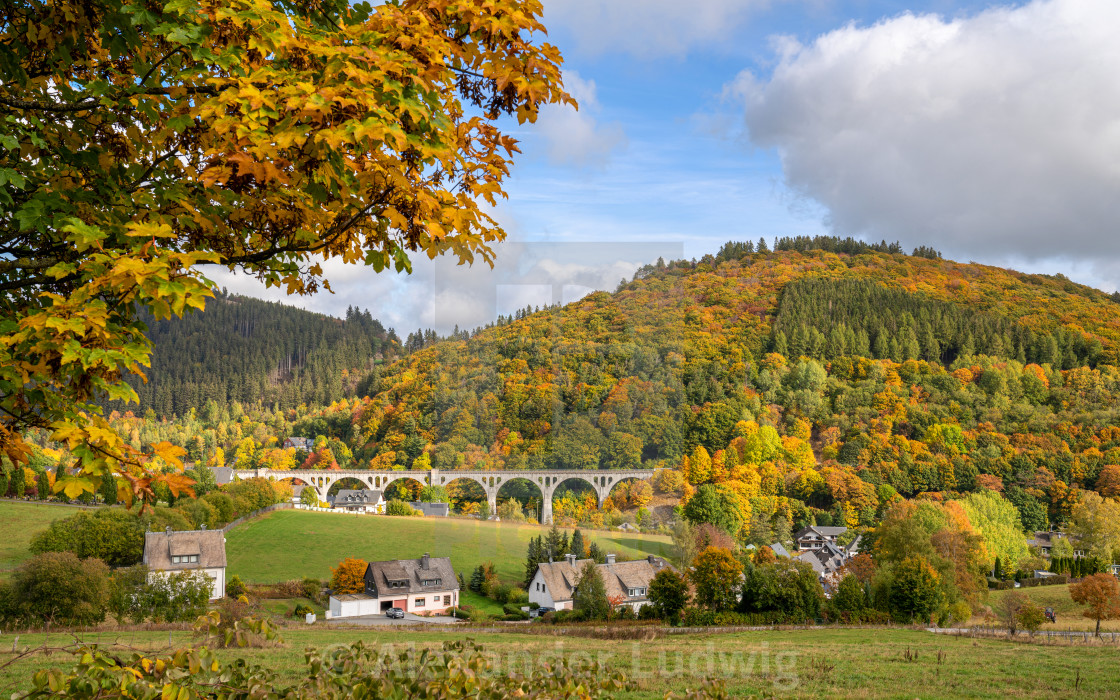 "Panoramic image of autumnal landscape close to Willingen; Upland; Germany" stock image