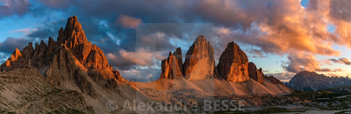 "Tre Cime di Lavaredo at sun set" stock image