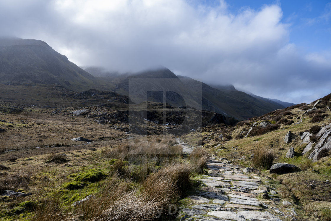 "Stepping stones in Snowdonia" stock image