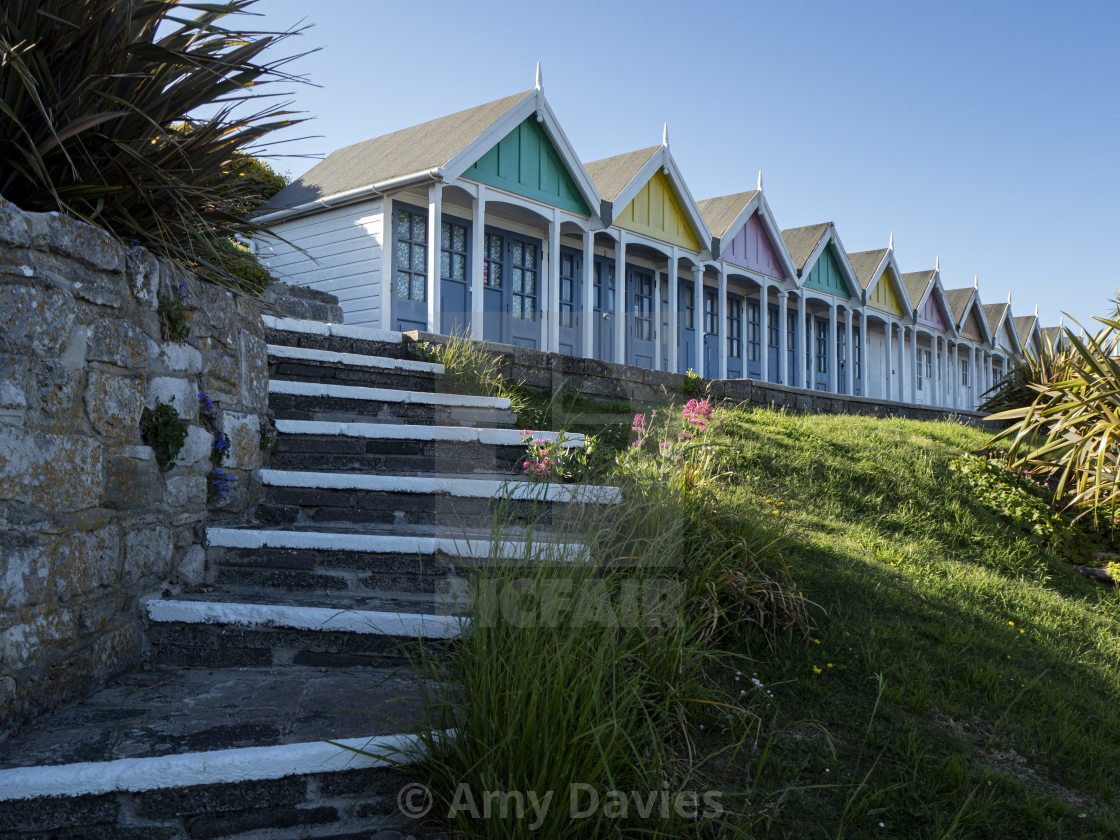 "Beach chalets, Weymouth, UK" stock image