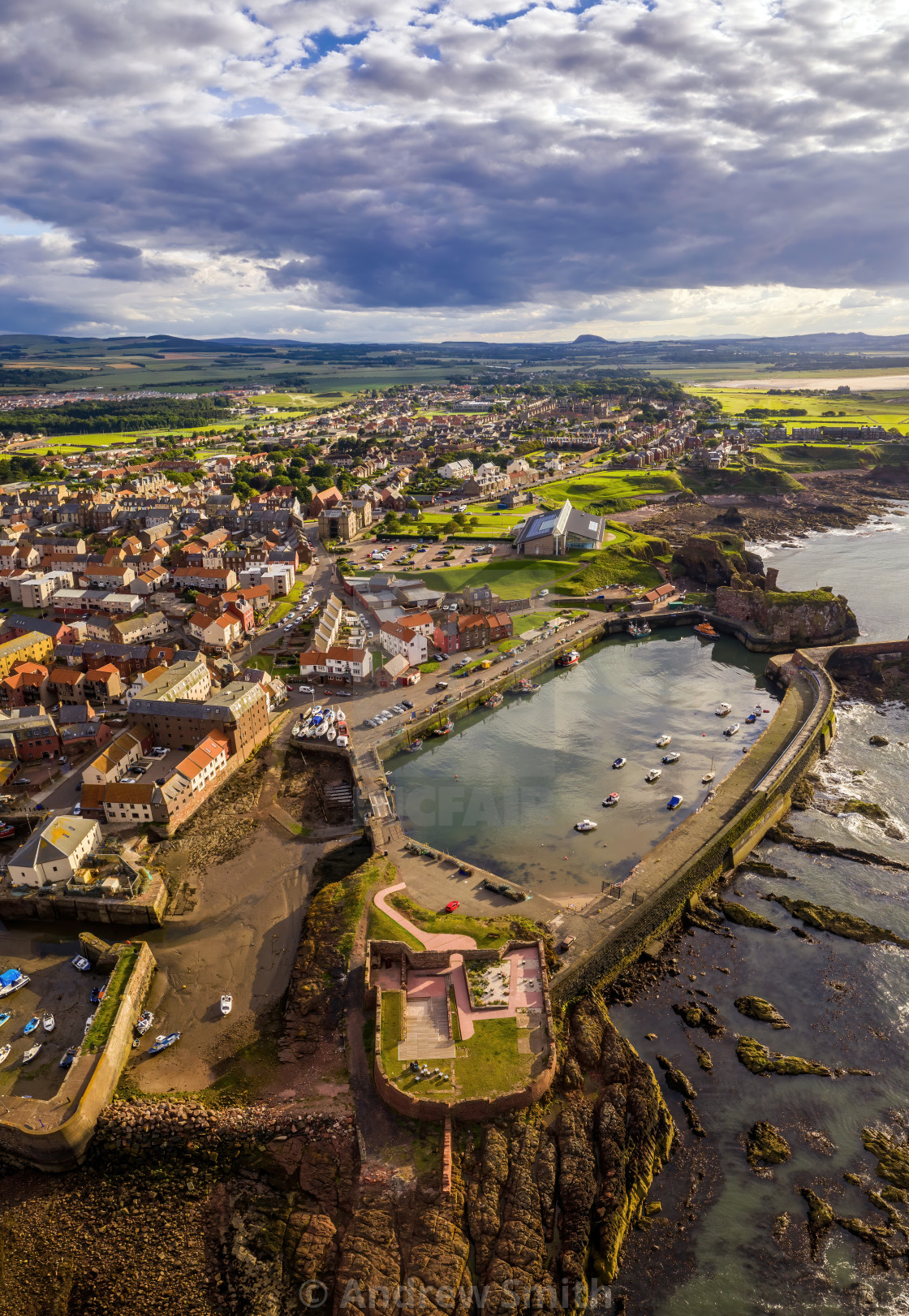 "Aerial view of Dunbar Battery in East Lothian" stock image