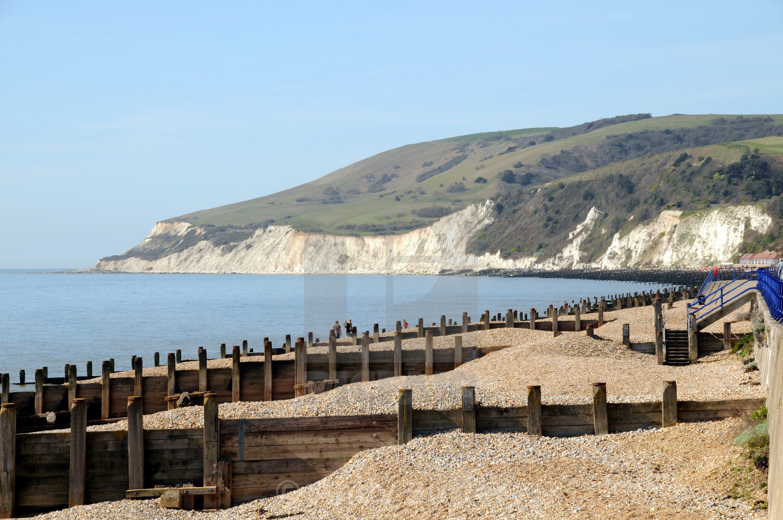 "Beach looking towards Cliffs. Eastbourne,England." stock image