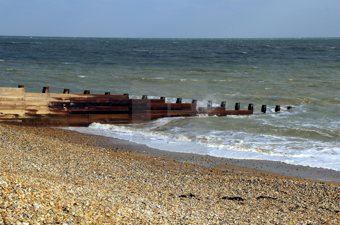 "Sea Defence Groynes on Eastbourne Beach" stock image