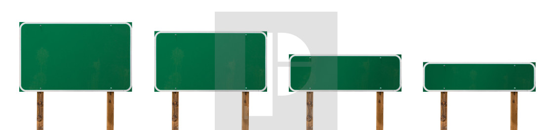 Set Of Different Sized Blank Green Road Signs Isolated On A White Background License Download Or Print For 6 Photos Picfair
