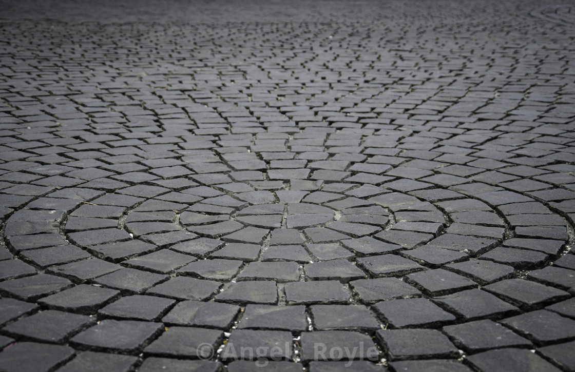 "Perspective view of circular paving stone pattern." stock image