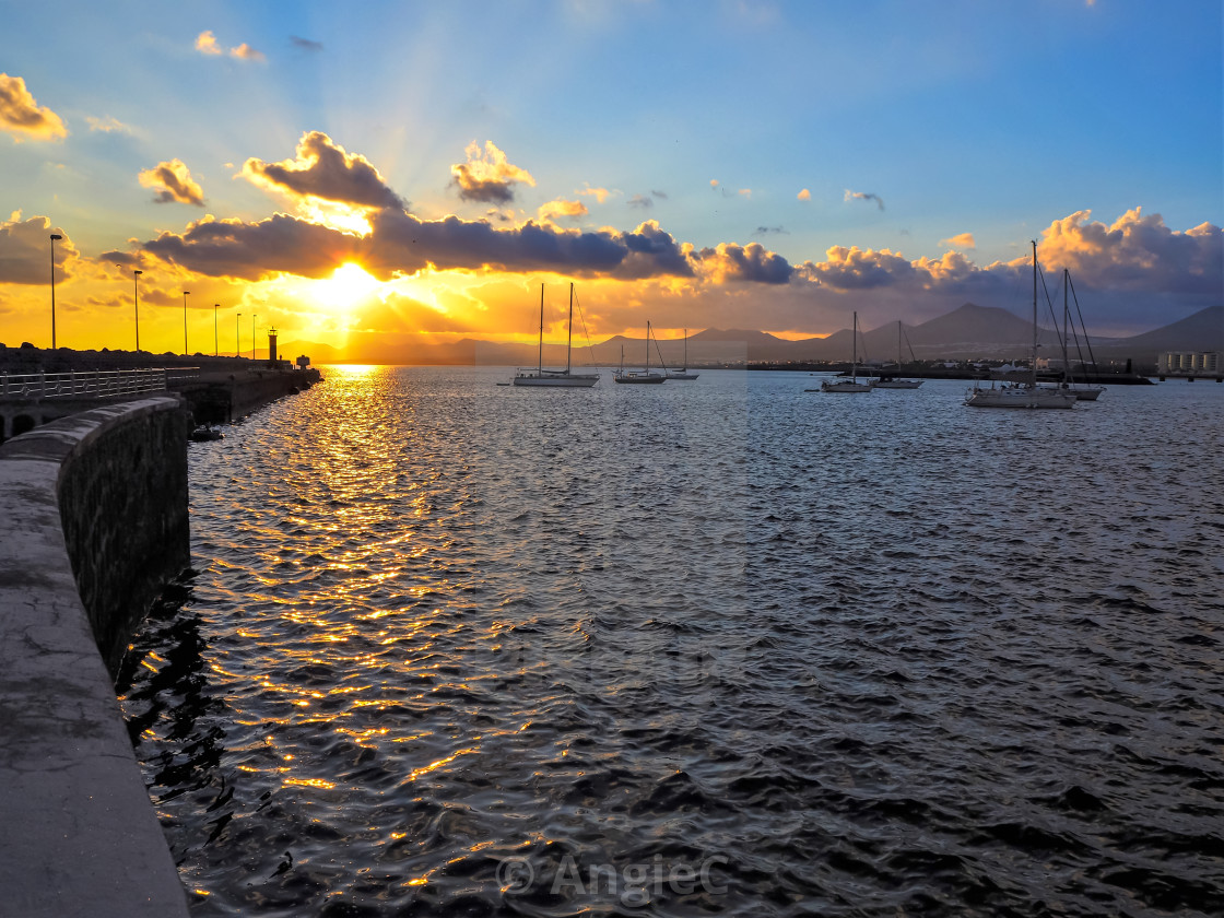 "Dramatic sunset at Arrecife, Lanzarote, Canary Islands" stock image