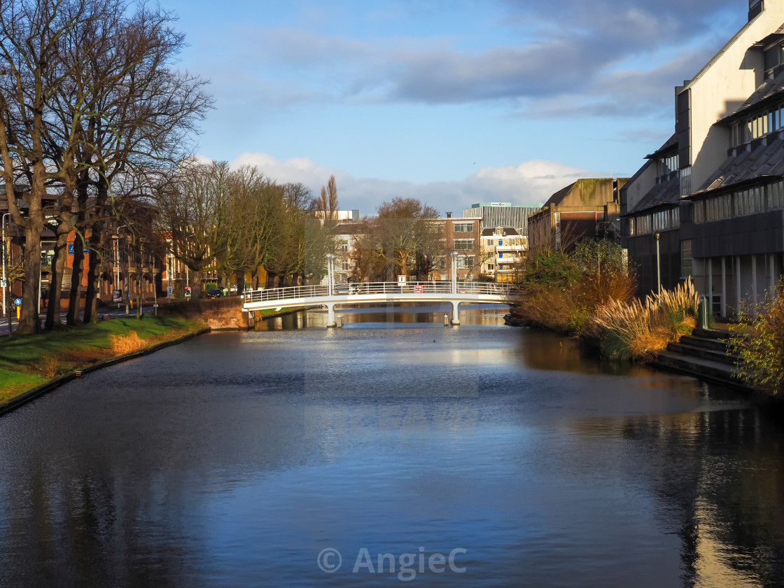 "Bridge and canal in Leiden, the Netherlands" stock image