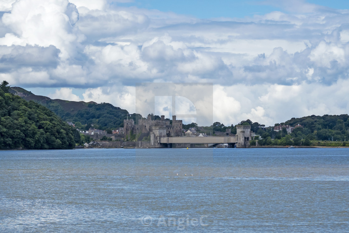 "Conwy Castle seen across the Conwy Estuary, North Wales" stock image