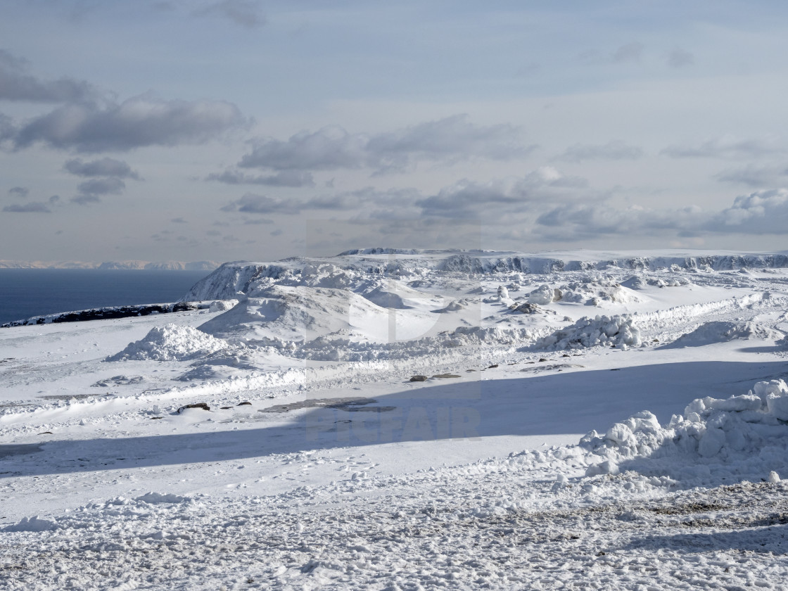 "Snowy Landscape at North Cape" stock image