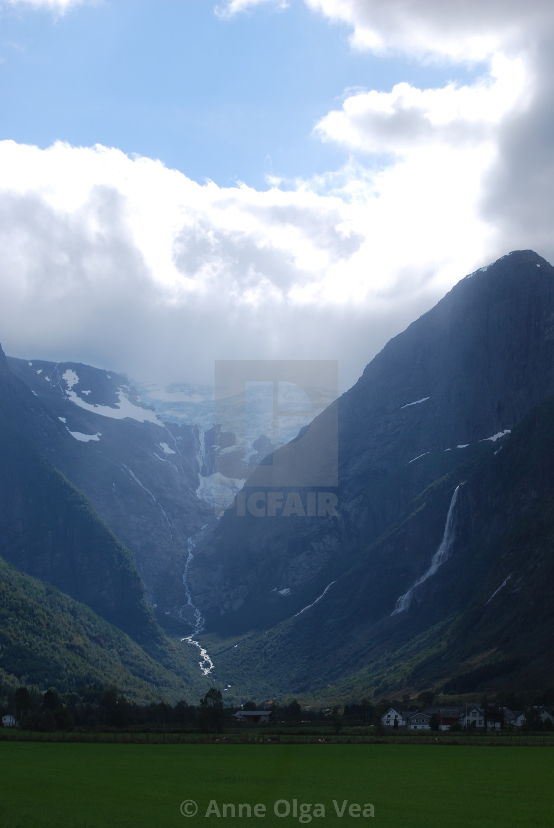"Dramatic light over Briksdalen" by Anne Olga Vea - $6.29 "Dramatic light over Briksdalen" stock image