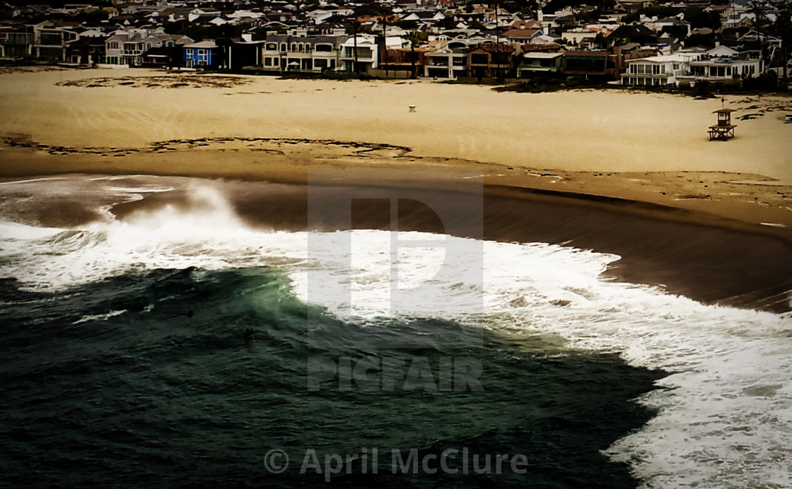 "Shorebreak at the "Wedge" in Newport Beach, CA - Aerial/Drone Photograph" stock image