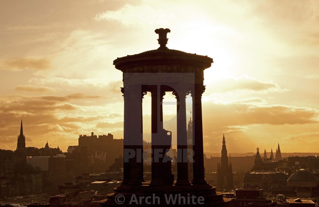 "UK weather. Sunset over Edinburgh city, Scotland, UK" by Arch White - $103.56 "UK weather. Sunset over Edinburgh city, Scotland, UK" stock image