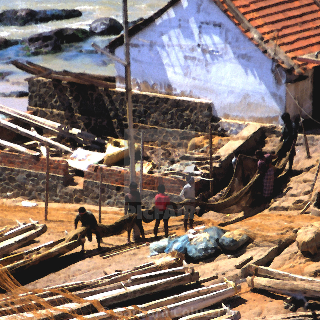 "Kanyakumari, 1996: Working fishermen" stock image