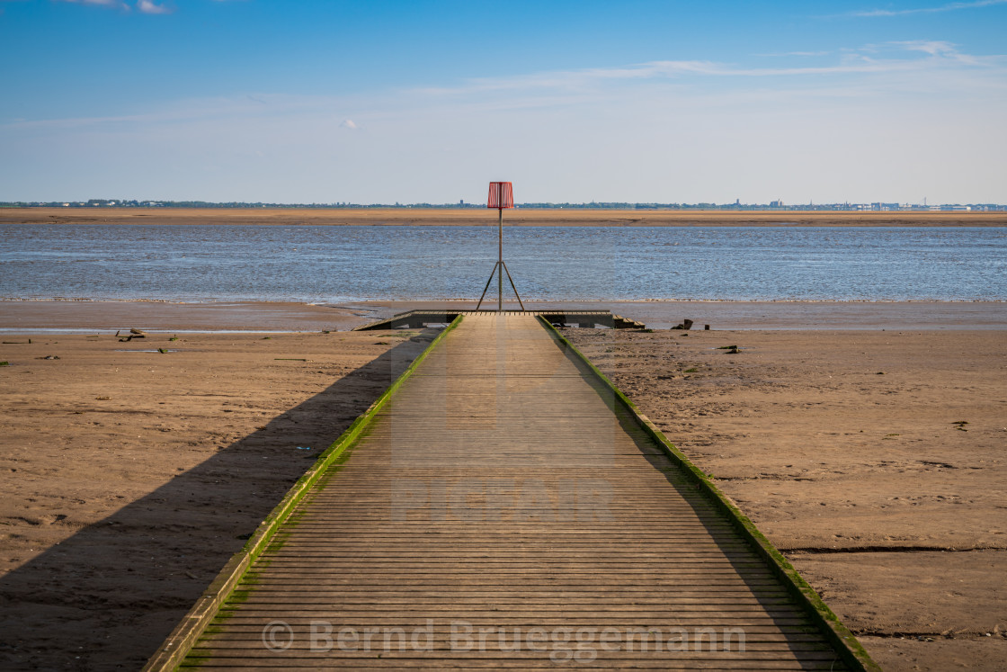 "A wooden path in Lytham, Lancashire, England" stock image