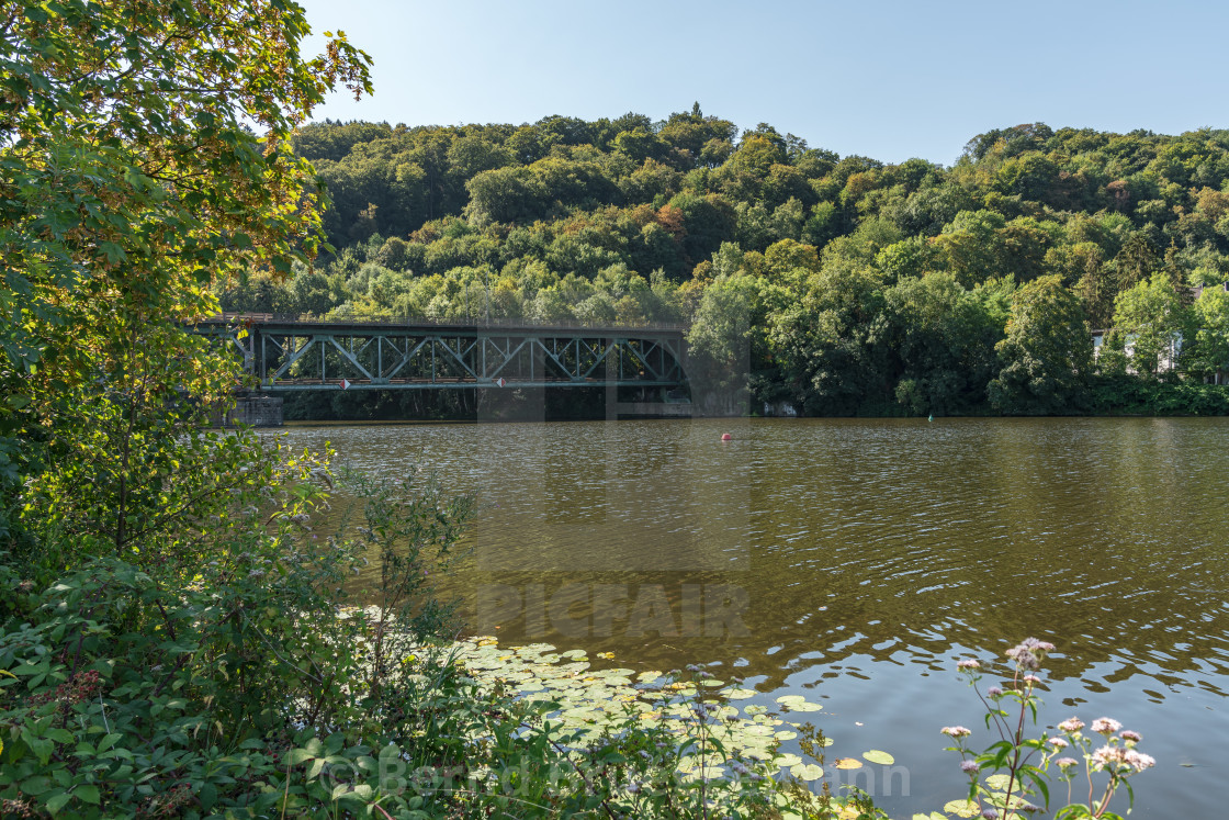 "Bridge over the Ruhr in Essen, North Rhine-Westfalia, Germany" stock image