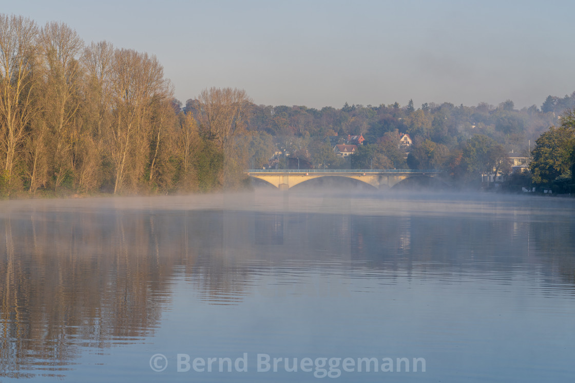 "Morning fog in Muelheim an der Ruhr, North Rhine-Westfalia, Germany" stock image