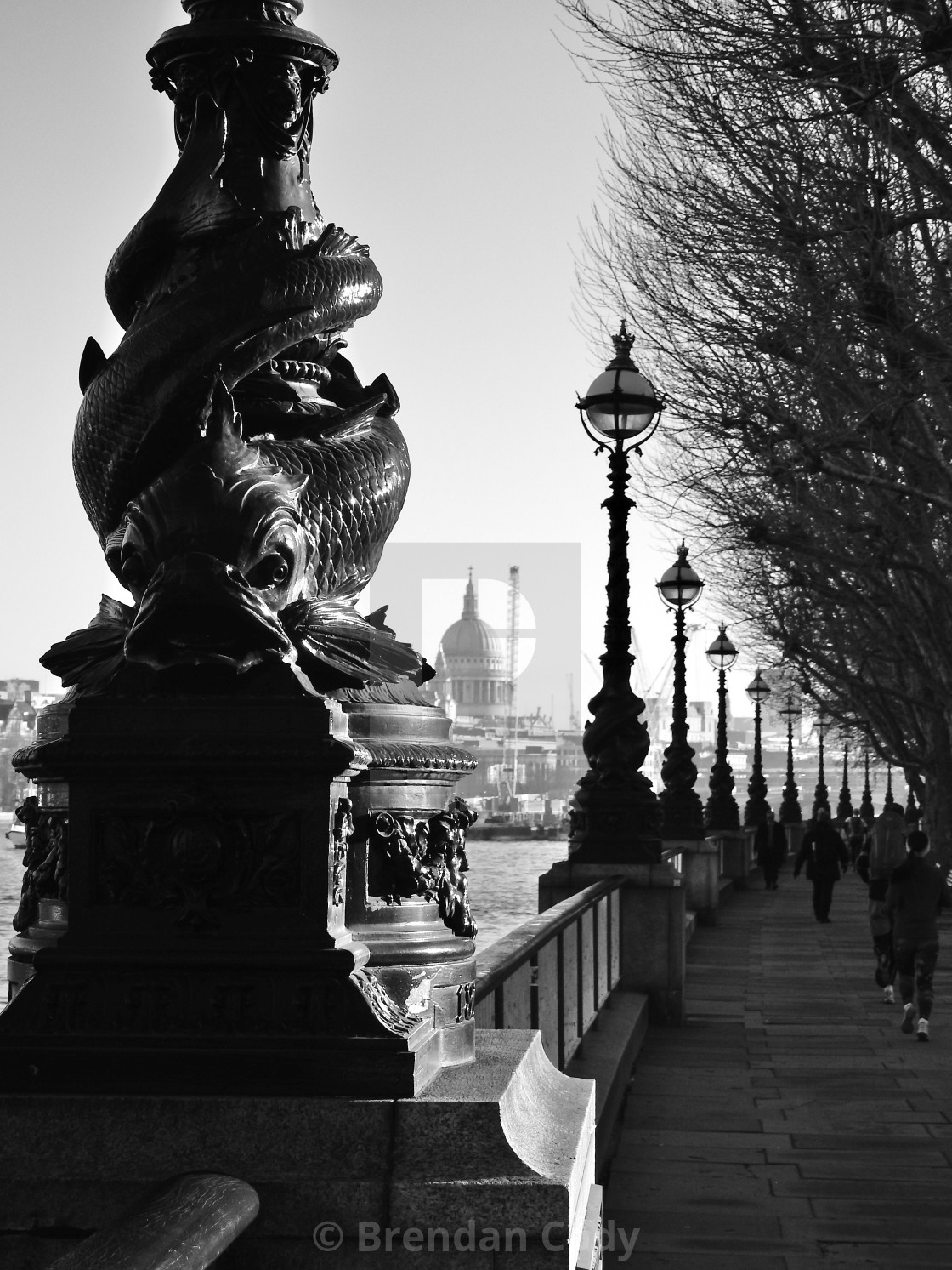 "The Thames Embankment aGeorge John Vulliamys' sturgeon lamp posts." stock image