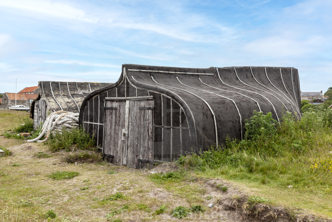 "Lindisfarne Boat Sheds" stock image