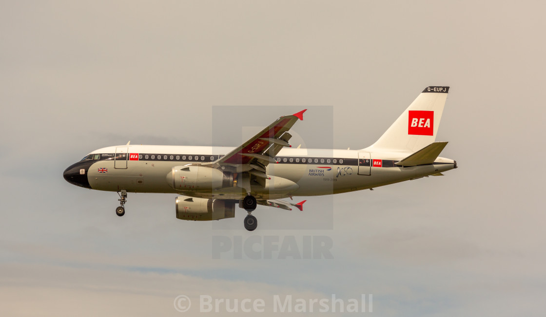 "British Airways Airbus A319 in British European Airways colours" stock image