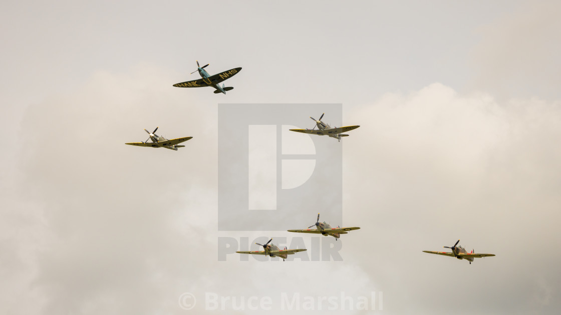 "Spitfire and Hurricanes in flight" stock image