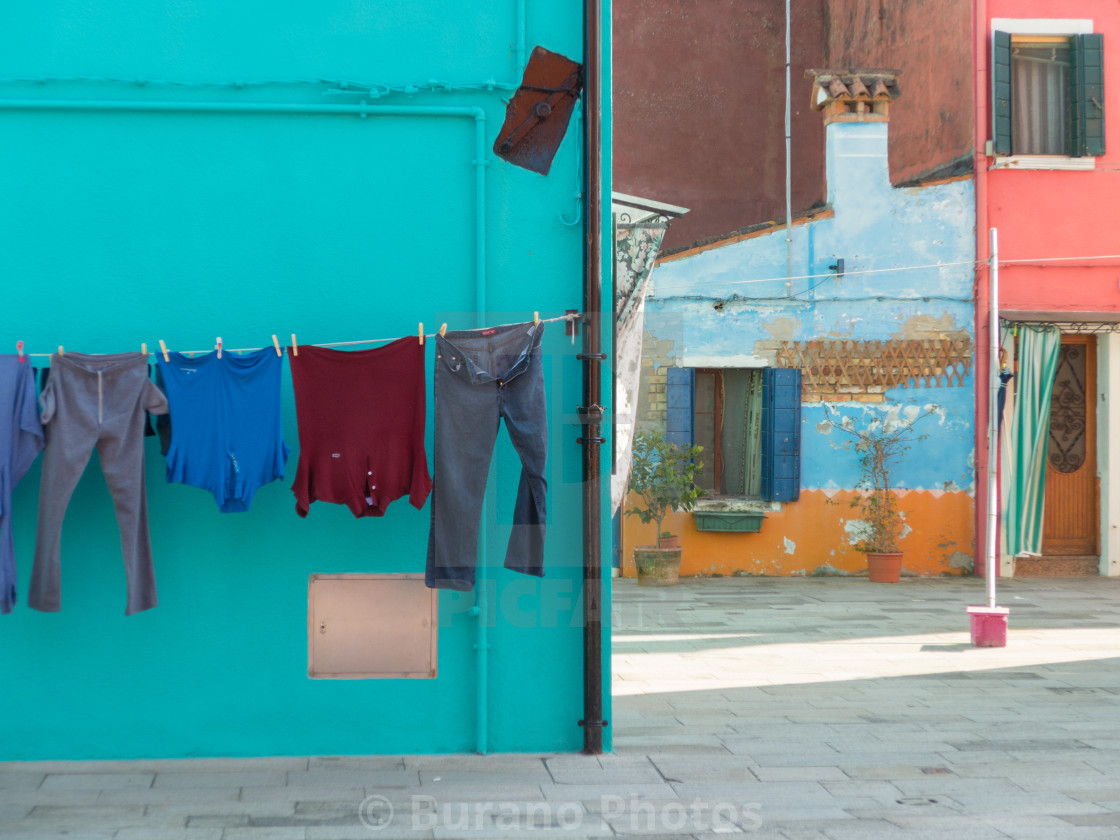 "Laundry hanging out to dry in Burano" stock image