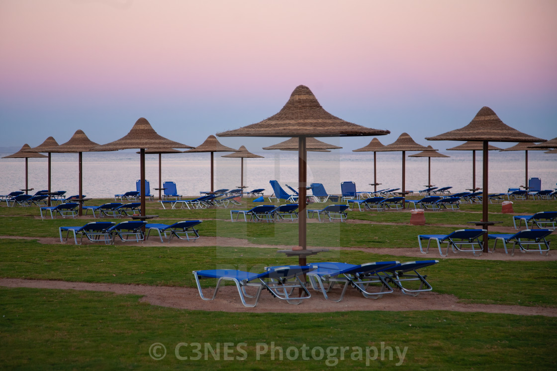 "Deserted sunbeds" stock image