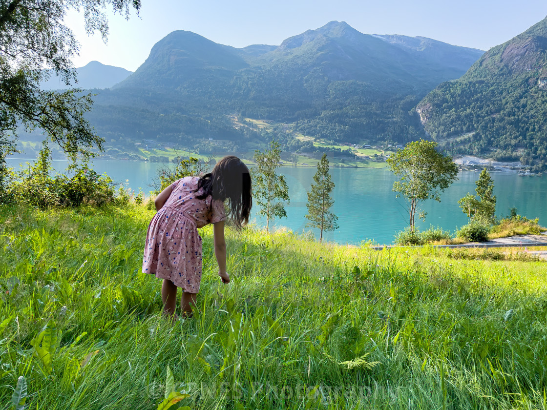 "girl in a meadow" stock image