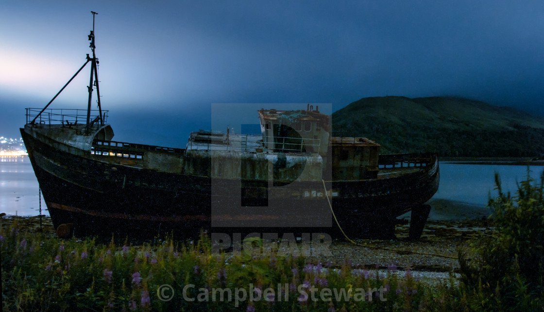 "The Corpach Shipwreck at midnight" stock image